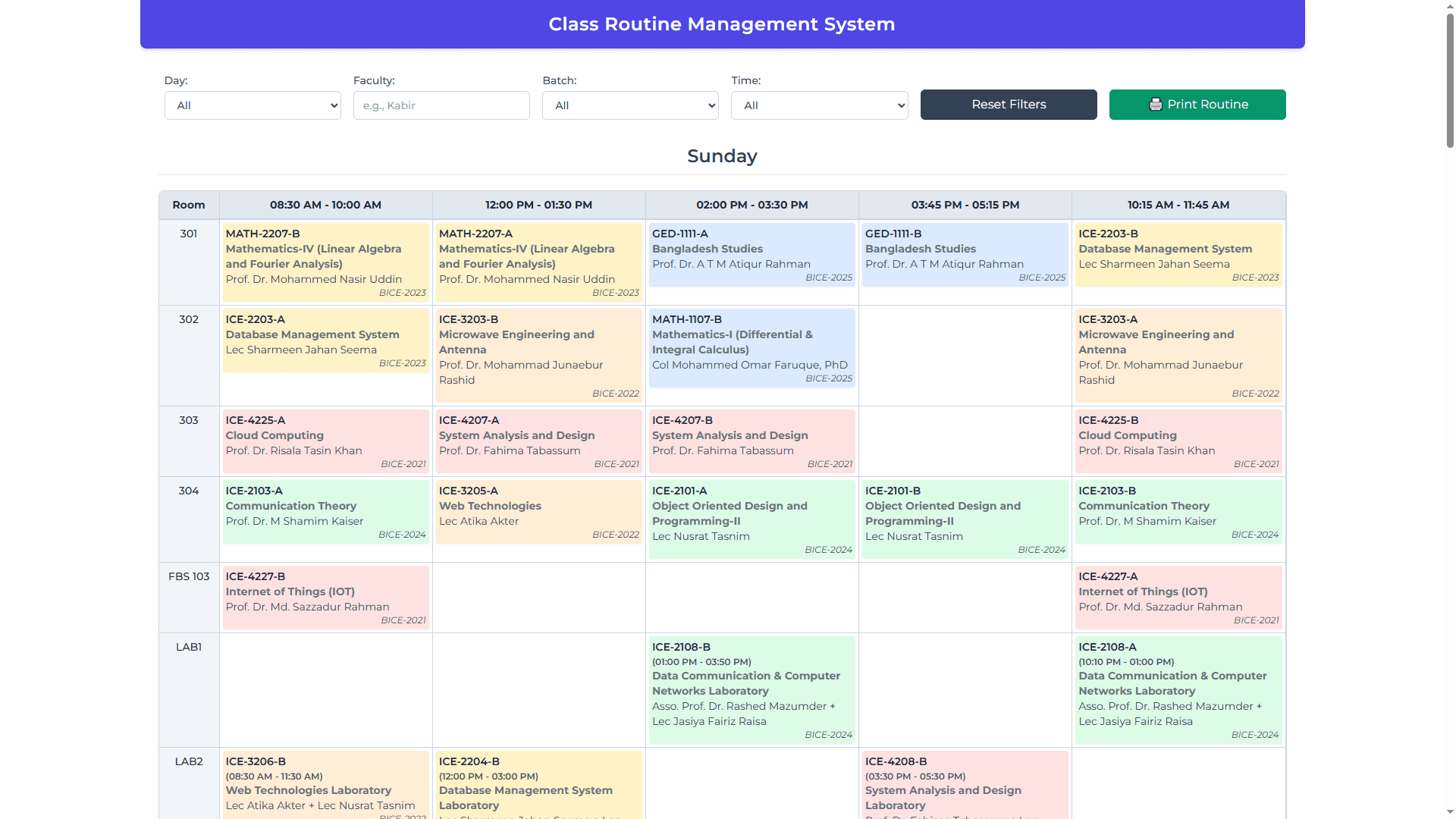 Class Routine Management System screenshot